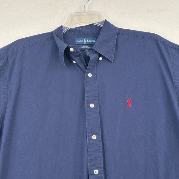 Ralph Lauren Blake Shirt Mens L Navy Blue Button Down Short Sleeve 100% Cotton - Picture 2 of 7
